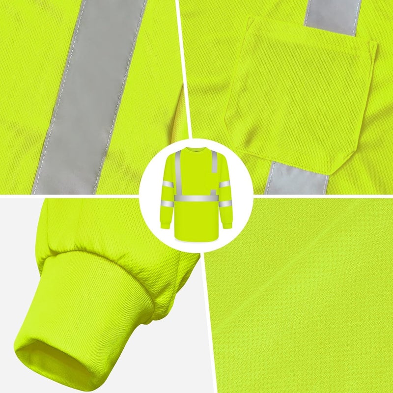 TCCFCCT Construction Shirts for Men Class 3 Long Sleeve Work Shirts for Men Construction, Hi Vis Reflective Safety Shirts for Surveyors, Drivers, LC-Yellow XXL - Image 5